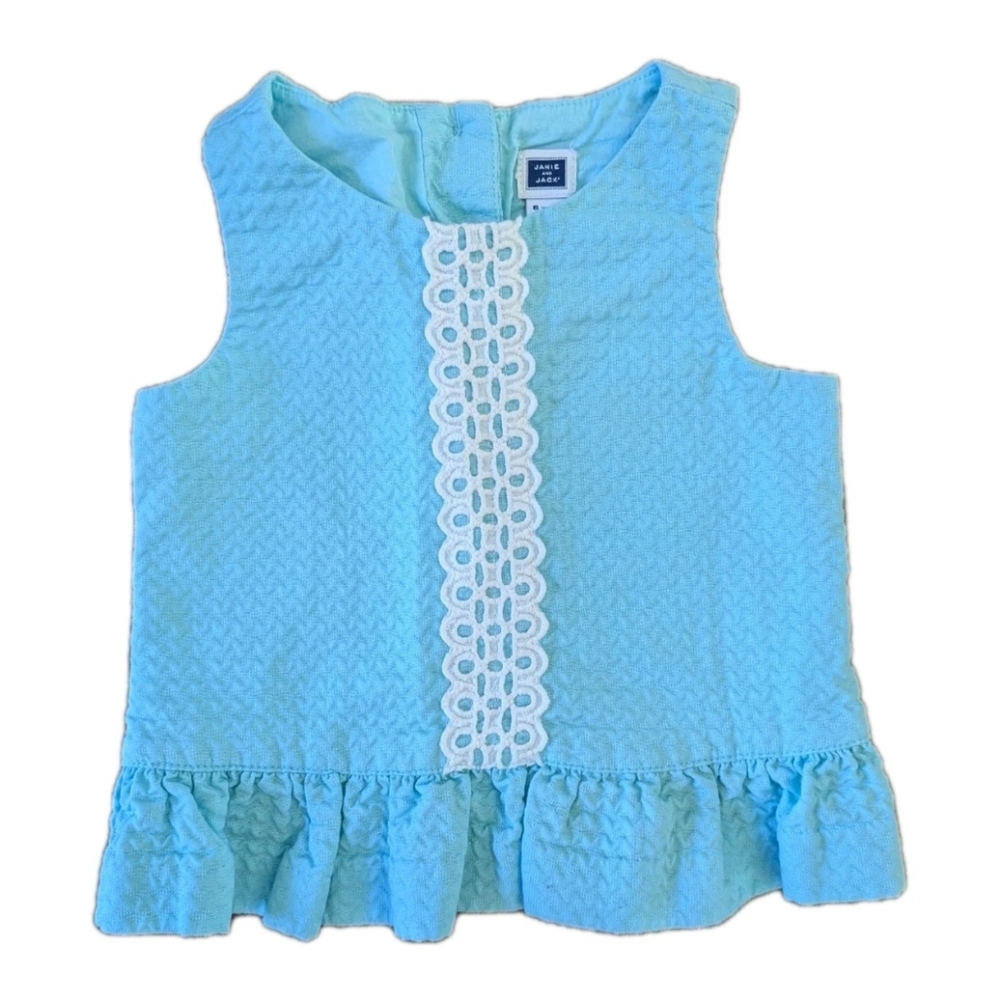 Janie And Jack Sleeveless Top Baby 6-12 M Peplum Textured Lace Aqua Preppy Beach